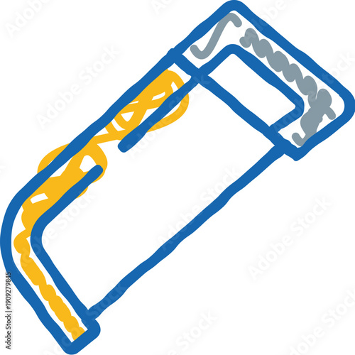 Manual hacksaw instrument with a blue frame and yellow details, representing equipment used for cutting materials in various building and workshop tasks