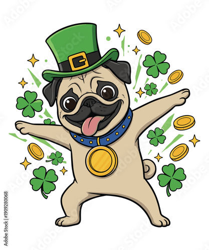 Lucky Pug St Patricks Vector Illustration