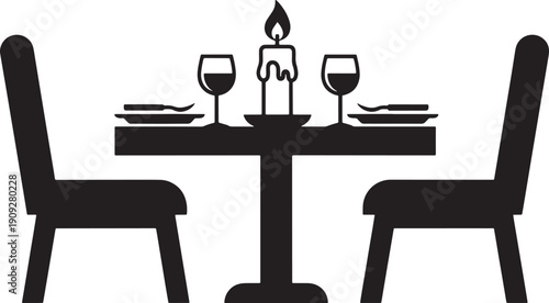 Romantic Candlelight Dinner Silhouette Illustration