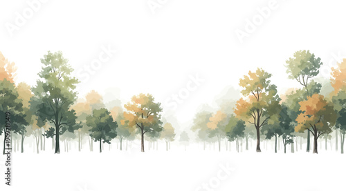A serene forest landscape with trees in autumn colors