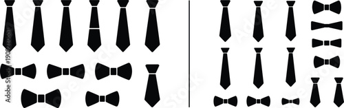 Men Necktie and Bow Tie Icons Set Formal Business Accessories Silhouette Collection Classic Fashion Elements Isolated on White Background