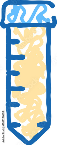 Solution in a centrifuge tube featuring blue outlines and measurements, illustrating science, medical testing, and chemical analysis research in a laboratory setting
