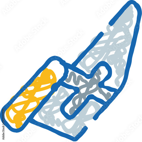 Hand drawn cigarette icon illustrates the concept of smoking, risk to health, and addiction, featuring a creative sketch style with blue, yellow and gray colors on a white background