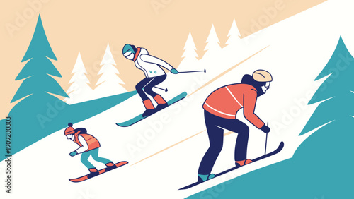 Experience the thrill of skiing down a snowy mountain slope