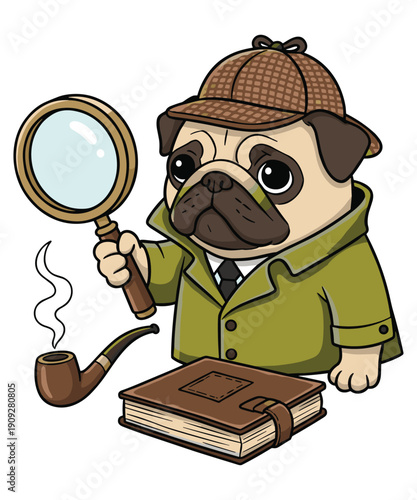 Detective Pug Vector Illustration