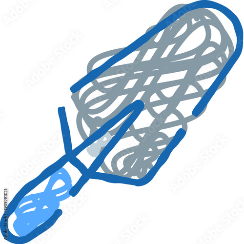 Trowel garden tool illustration with a blue outline and a gray fill, representing gardening, hand work, and agricultural tasks on a clean white background
