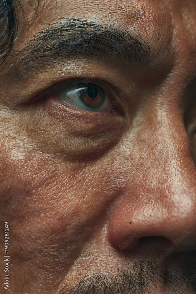 Fototapeta premium Man's eye showing aged wrinkled skin texture
