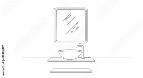 Modern bathroom sink and mirror, single line art