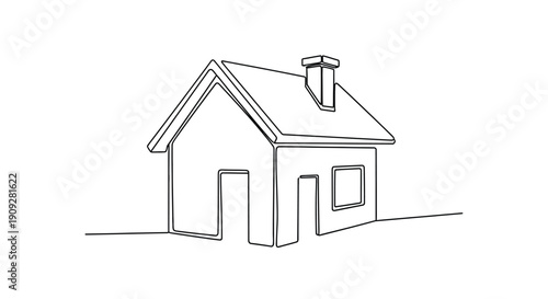 Simple line art house with chimney and roof