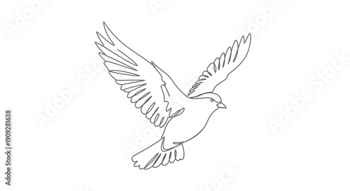 Dynamic single line drawing of a bird in flight