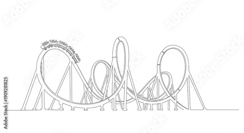 Roller Coaster Thrills, Black and White Line Art Illustration