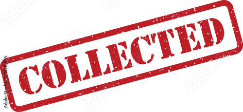 A bold red rubber stamp with a textured surface displaying the word COLLECTED diagonally on a pristine white backdrop