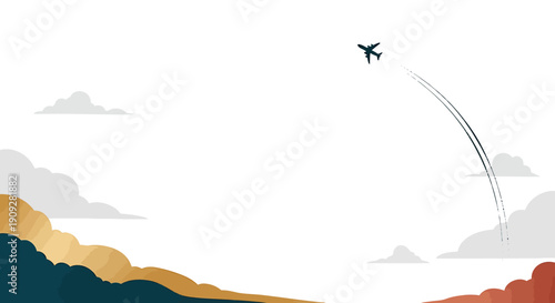 Airplane flying high in sky leaving trail behind.