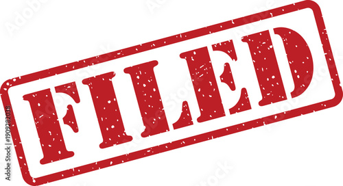 A clear red rectangular stamp displays the prominent word FILED with a textured appearance on a plain white surface