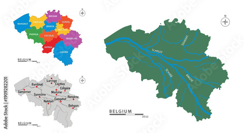 Belgium Map Collection: Provinces, Cities, and Rivers - Geographic Overview