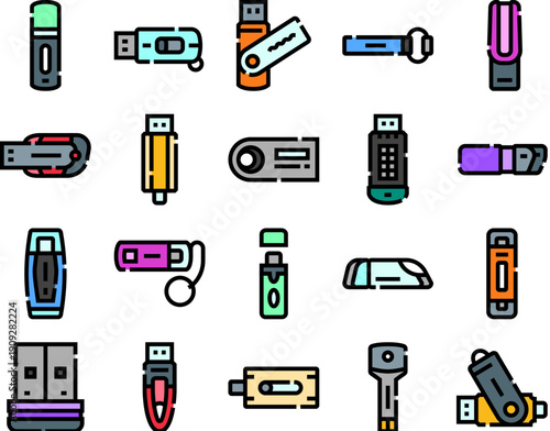 Usb flash drives presenting various designs and colors, symbolizing digital data storage, portable memory, and modern computer technology for transferring information