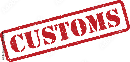 A distinct red customs rubber stamp impression is prominently featured on a clean white background