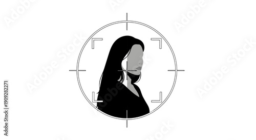 Facial Recognition Technology Icon - Woman Profile in Sniper Crosshair Aim