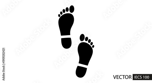 Black Footprints Icon Vector Graphic Isolated on White Background