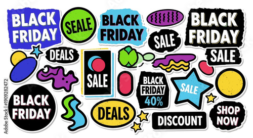 Black Friday Sale & Deals Stickers Collection: Discount, Shop Now, 40% Off