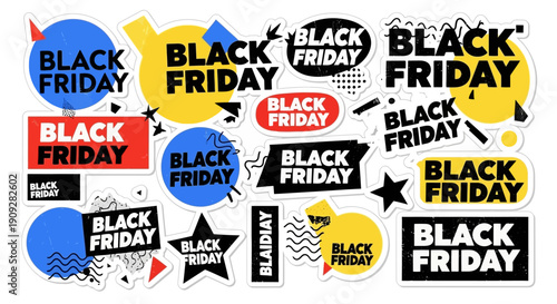 Black Friday Sale Stickers Collection: Bold Typography & Vibrant Colors for Retail Promotions
