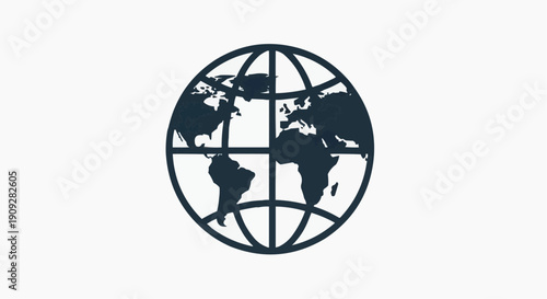 Vector Globe SVG Icon – World Map Continents with Grid Lines Dark Grey Isolated on White