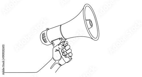 Hand Holding Megaphone - Continuous Line Illustration