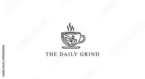 Minimalist Coffee Cup Logo with Leaves and Beans - The Daily Grind