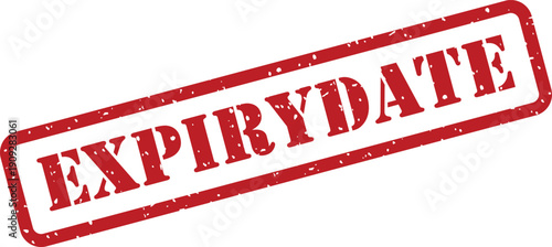 A prominent red stamp with textured edges displays the clear bold word EXPIRYDATE on a clean white surface