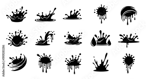 Black Ink Splatter Collection: Dynamic Drops, Liquid Bursts, and Paint Blots