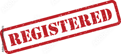 A red rectangular textured rubber stamp proudly displaying the word REGISTERED on a clean white background