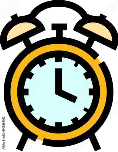 Alarm clock ringing with a yellow frame and a light blue face, symbolizing morning routines, time management, punctuality, and the start of a busy day