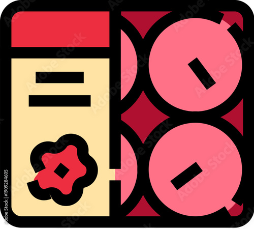 Package of natural carmine product displaying an insect like symbol, representing the production process of food dye and organic pigment derived from insects