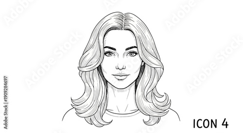 Elegant Woman Portrait Sketch - Beautiful Hairstyle, Fashionable Look, Black and White Drawing