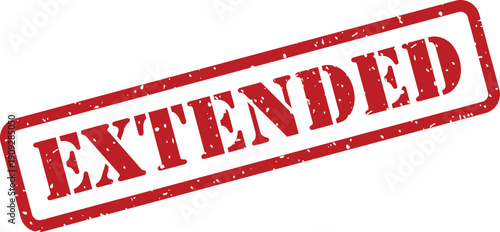 A vibrant red rectangular stamp impression clearly shows the bold capitalized word EXTENDED against a crisp white backdrop