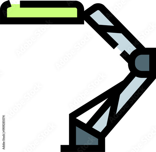 Robotic arm with articulated joints holding a green light bar, symbolizing modern industry, automation, technological progress, and efficient manufacturing processes for the future