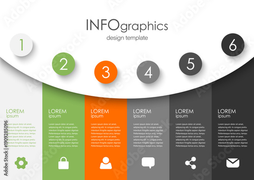 Modern minimalistic infographic design. Six step processes layout for data visualization.