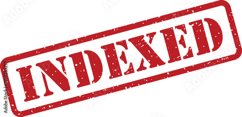 A vibrant red textured rubber stamp clearly features the bold capitalized word INDEXED on a simple white backdrop