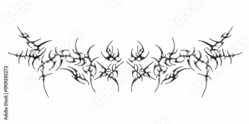 Neo tribal cyber gothic abstract symmetrical shapes blackwork styles vector design for tattoo, streetwear, dark aesthetics decoration