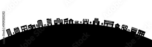 街の影絵のイラスト素材　白黒　ベクター