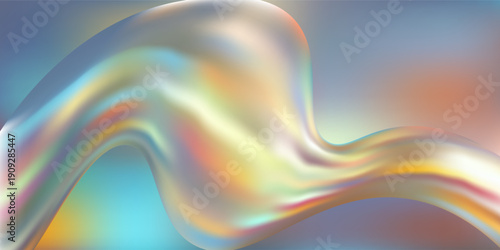 Abstract blue wave background with flowing silk ribbons and pearl gradient texture. Modern 3D fluid glass design with soft light patterns for elegant backdrop. Vector illustration.