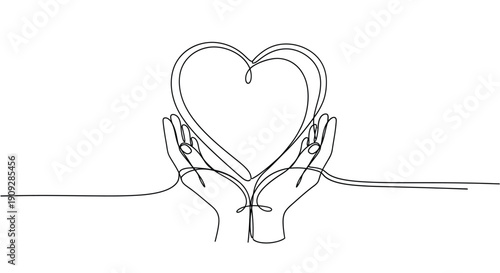 Hands Holding Heart - Continuous Line Drawing