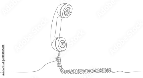 Telephone handset suspended by cord, continuous line art
