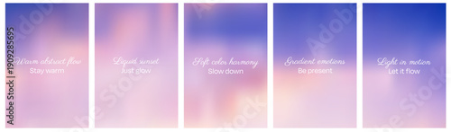 Soft gradient backgrounds with pastel blue, purple and pink tones. Abstract color transitions perfect for spring designs, posters and elegant backdrops. Vector illustration.