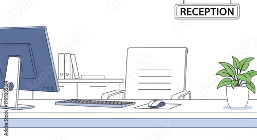 Modern minimalist reception desk or office workspace illustration.