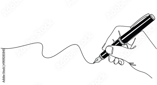 Hand writing with a fountain pen, elegant line art