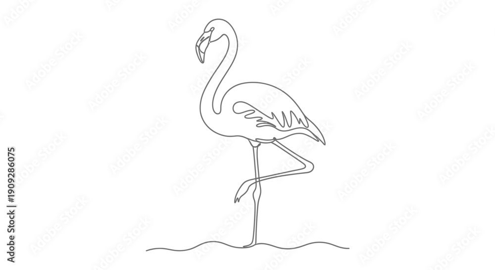 Fototapeta premium Flamingo Standing on One Leg, Single Line Drawing