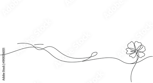 Flower with Stem and Ground, Single Line Drawing