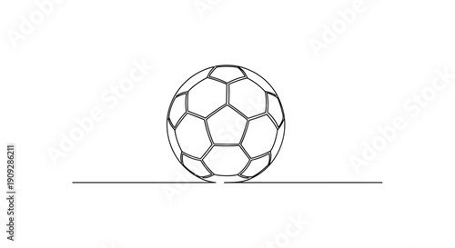 Soccer ball on flat ground in continuous line drawing