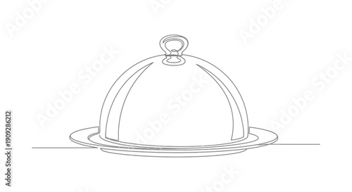 Food cloche on a platter in minimalist line art